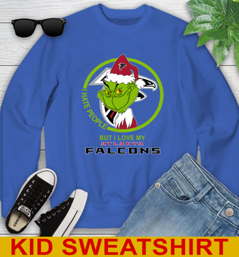 Atlanta Falcons NFL Christmas Grinch I Hate People But I Love My Favorite Football Team Youth Sweatshirt 7