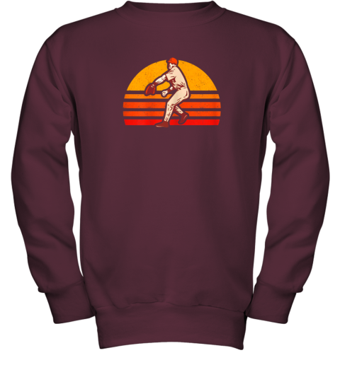 wdkg retro vintage baseball pitcher gift baseball lover youth sweatshirt 47 front maroon