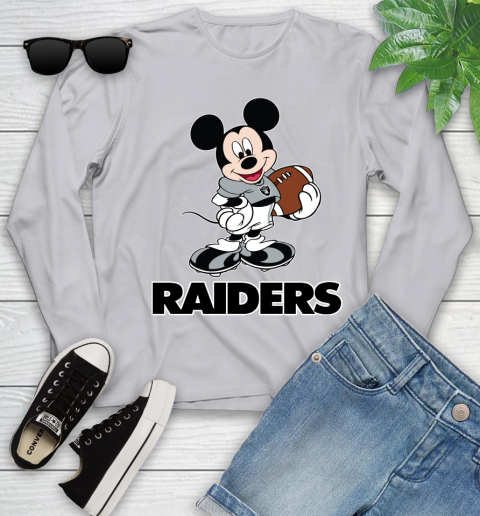 NFL Football Oakland Raiders Cheerful Mickey Mouse Shirt Youth Long Sleeve 5