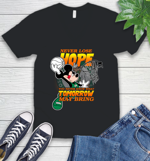 Boston Celtics NBA Basketball Mickey Disney Never Lose Hope V-Neck T-Shirt