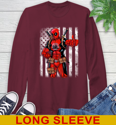 NBA Basketball Washington Wizards Deadpool American Flag Shirt Long Sleeve T-Shirt 7