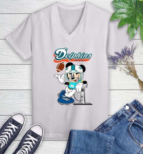 NFL Miami Dolphins Mickey Mouse Disney Super Bowl Football T Shirt Women's V-Neck T-Shirt