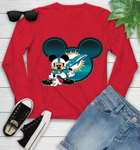 NFL Miami Dolphins Mickey Mouse Disney Football T Shirt Youth Long Sleeve 11