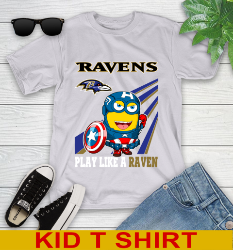 NFL Football Baltimore Ravens Captain America Marvel Avengers Minion Shirt Youth T-Shirt 4