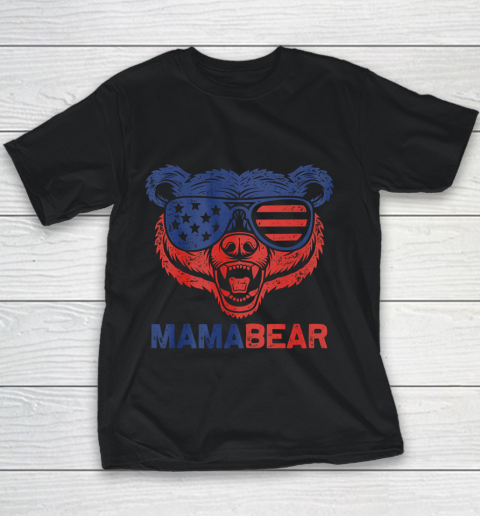 Funny American Flag Mama Bear Tshirt 4th of July Youth T-Shirt