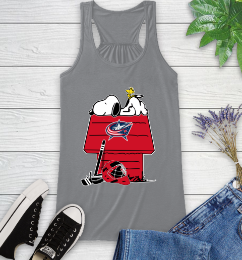 Columbus Blue Jackets NHL Hockey Snoopy Woodstock The Peanuts Movie Racerback Tank 5