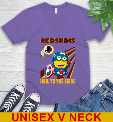 NFL Football Washington Redskins Captain America Marvel Avengers Minion Hail To The Skín Shirt V-Neck T-Shirt 8