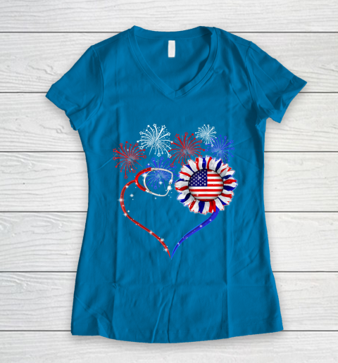 Patriotic Nurse 4th Of July American Flag Independence Day Women's V-Neck T-Shirt 5