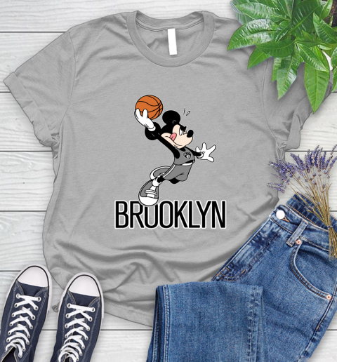 NBA Basketball Brooklyn Nets Cheerful Mickey Mouse Shirt Women's T-Shirt 5