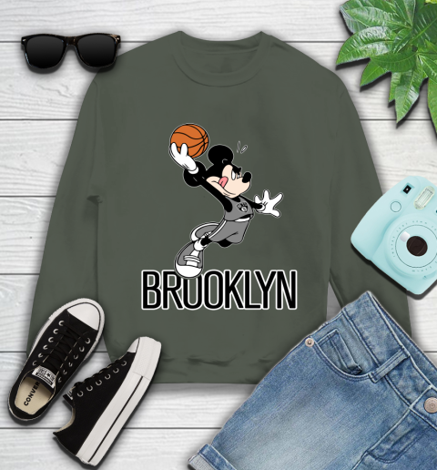 NBA Basketball Brooklyn Nets Cheerful Mickey Mouse Shirt Youth Sweatshirt 9