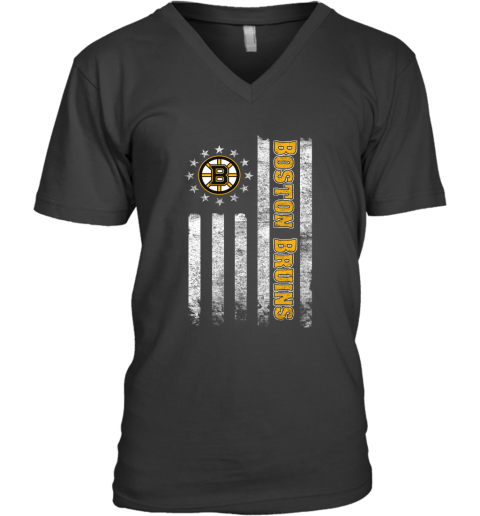 NHL American Flag Hockey Sports Boston Bruins V-Neck T-Shirt