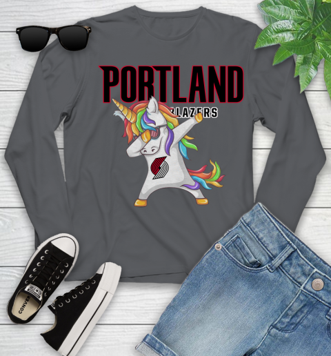 Portland Trail Blazers NBA Basketball Funny Unicorn Dabbing Sports Youth Long Sleeve 8