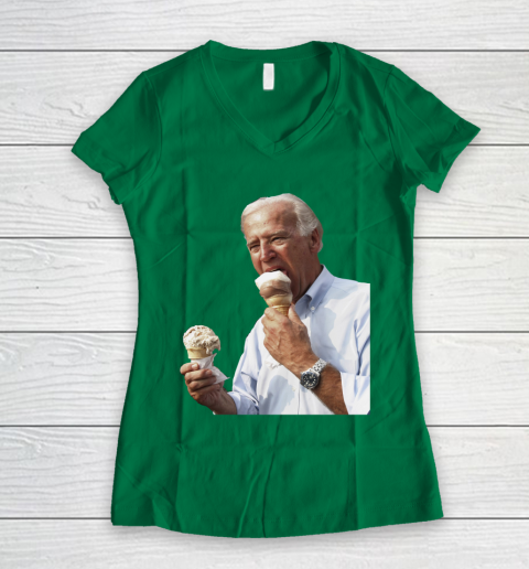 Joe Biden Eating Ice Cream Women's V-Neck T-Shirt 3