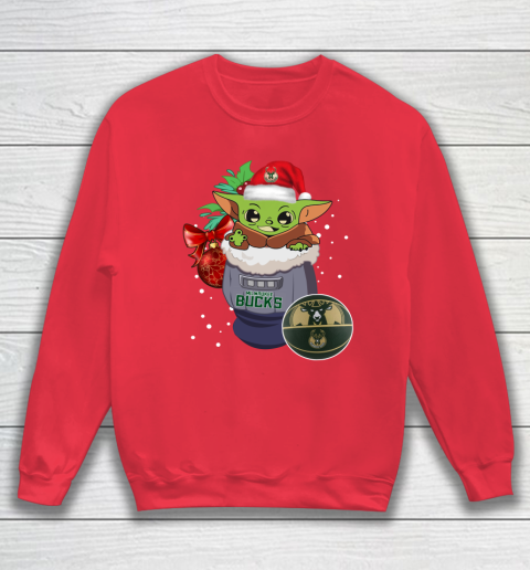 Milwaukee Bucks Christmas Baby Yoda Star Wars Funny Happy NBA Sweatshirt 8
