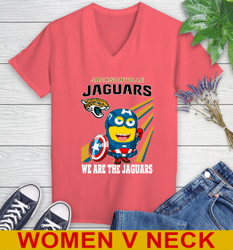 NFL Football Jacksonville Jaguars Captain America Marvel Avengers Minion Shirt Women's V-Neck T-Shirt 6