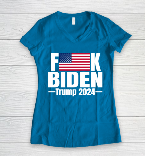 Fuck Biden American Flag Trump 2024 Women's V-Neck T-Shirt 5