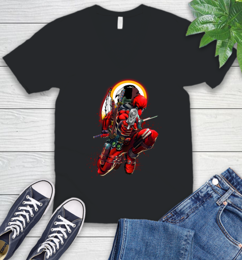 NFL Deadpool Marvel Comics Sports Football Washington Redskins V-Neck T-Shirt 2