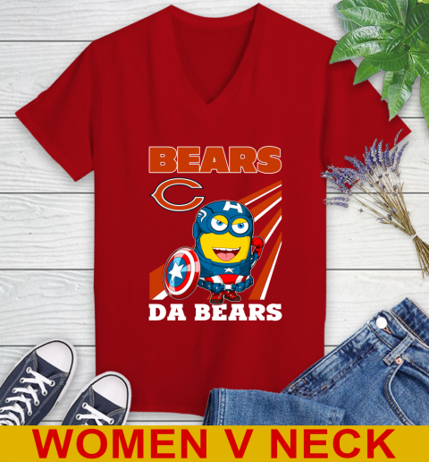 NFL Football Chicago Bears Captain America Marvel Avengers Minion Shirt Women's V-Neck T-Shirt 10