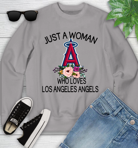 MLB Just A Woman Who Loves Los Angeles Angels Baseball Sports Youth Sweatshirt 2