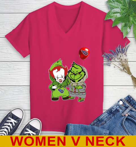 Tennessee Titans Baby Pennywise Grinch Christmas NFL Football Women's V-Neck T-Shirt 10
