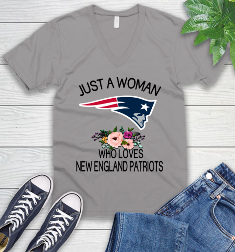 NFL Just A Woman Who Loves New England Patriots Football Sports V-Neck T-Shirt 2