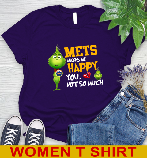 MLB New York Mets Makes Me Happy You Not So Much Grinch Baseball Sports Women's T-Shirt 4