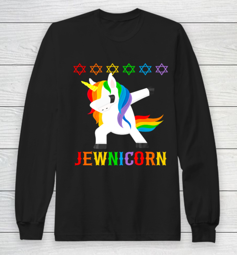 Hanukkah Dabbing Unicorn Jewnicorn Chanukah Jewish Xmas Gift Long Sleeve T-Shirt