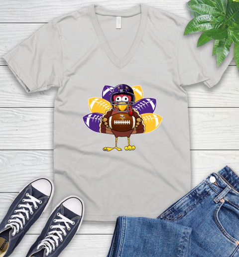 Minnesota Vikings Turkey Thanksgiving Day V-Neck T-Shirt