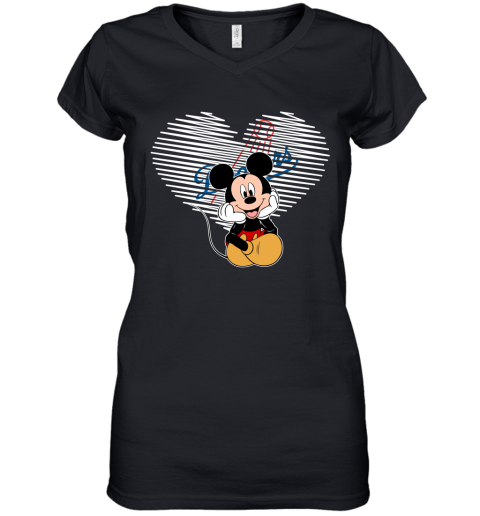 MLB Los Angeles Dodgers The Heart Mickey Mouse Disney Baseball T Shirt_000  Women's T-Shirt