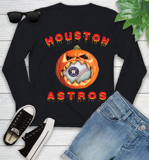 MLB Houston Astros Halloween Pumpkin Baseball Sports Youth Long Sleeve 2