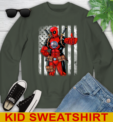 NBA Basketball Philadelphia 76ers Deadpool American Flag Shirt Youth Sweatshirt 8