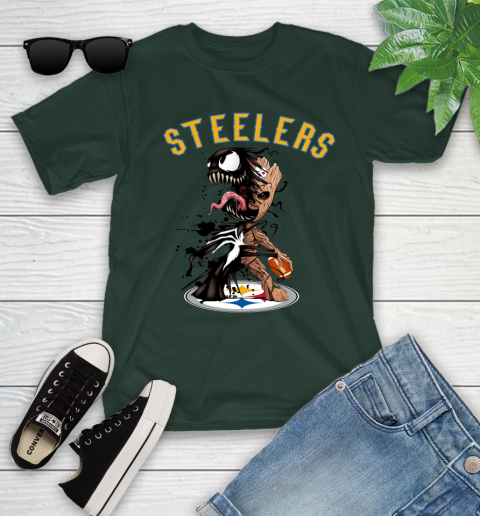 NFL Pittsburgh Steelers Football Venom Groot Guardians Of The Galaxy Youth T-Shirt 5