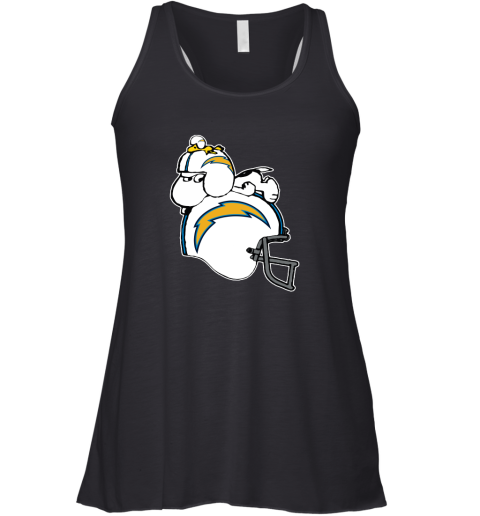 Snoopy And Woodstock Resting On Los Angeles Chargers Helmet Racerback Tank