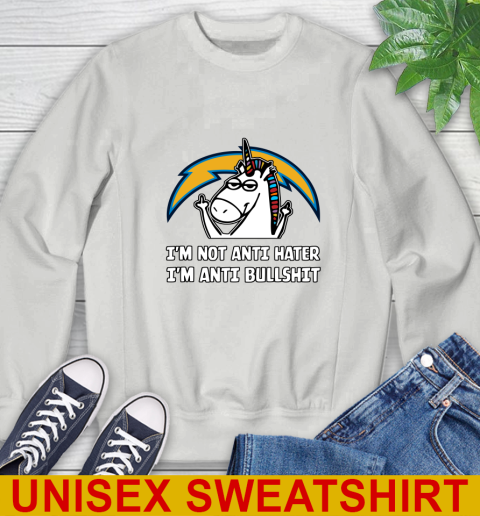 Los Angeles Chargers NFL Football Unicorn I'm Not Anti Hater I'm Anti Bullshit Sweatshirt 5