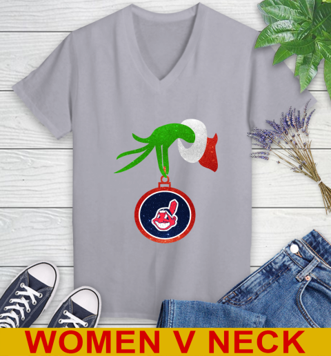 Cleveland Indians Grinch Merry Christmas MLB Baseball Women's V-Neck T-Shirt 5