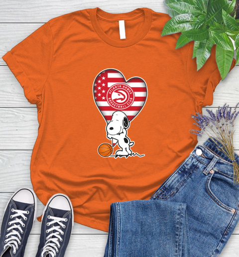 Atlanta Hawks NBA Basketball The Peanuts Movie Adorable Snoopy Women's T-Shirt 4