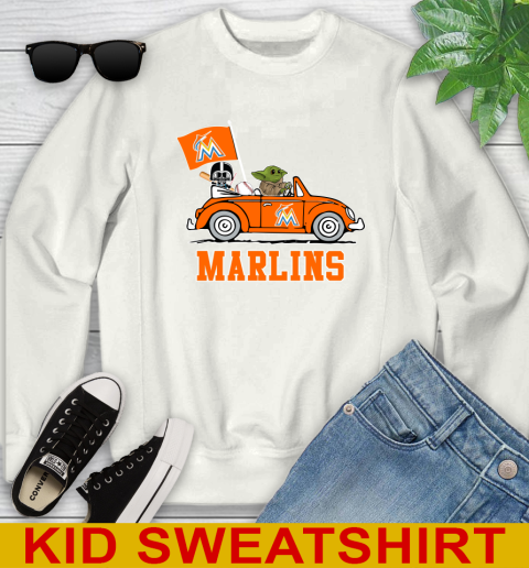 MLB Baseball Miami Marlins Darth Vader Baby Yoda Driving Star Wars Shirt Youth Sweatshirt