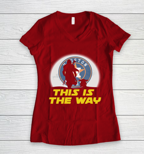 Houston Astros MLB Baseball Star Wars Yoda And Mandalorian This Is The Way Women's V-Neck T-Shirt 8