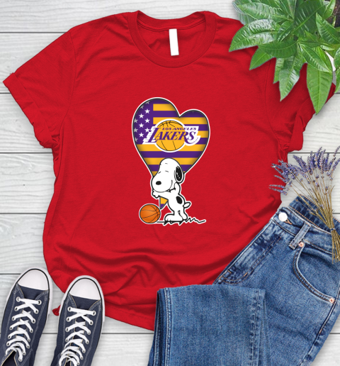 Los Angeles Lakers NBA Basketball The Peanuts Movie Adorable Snoopy Women's T-Shirt 9