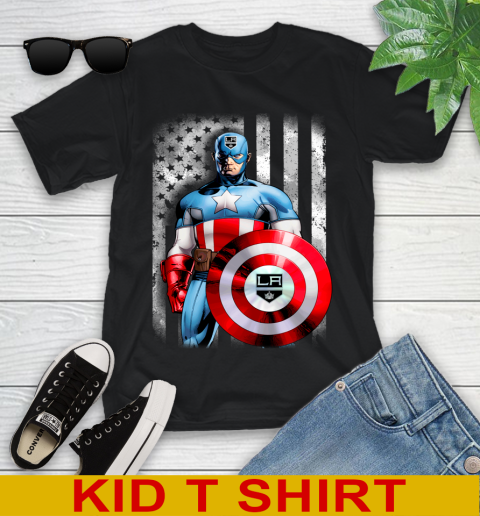 Los Angeles Kings NHL Hockey Captain America Marvel Avengers American Flag Shirt Youth T-Shirt