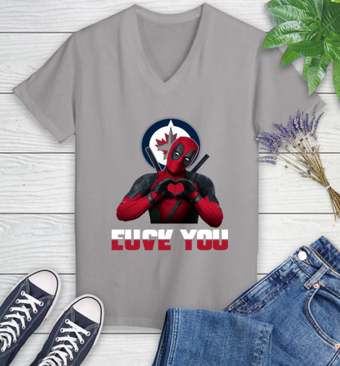NHL Winnipeg Jets Deadpool Love You Fuck You Hockey Sports Women's V-Neck T-Shirt 4