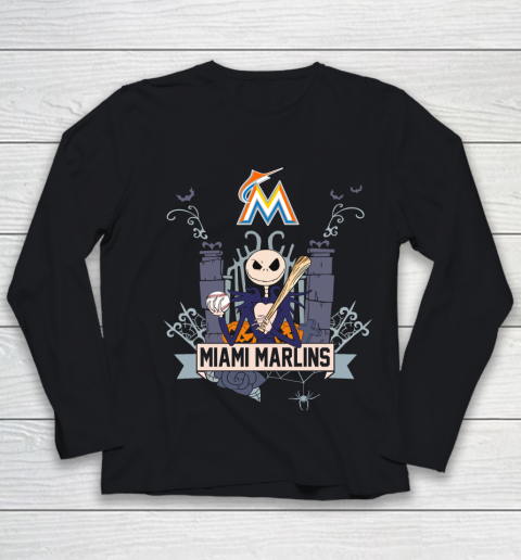 MLB Miami Marlins Baseball Jack Skellington Halloween Youth Long Sleeve