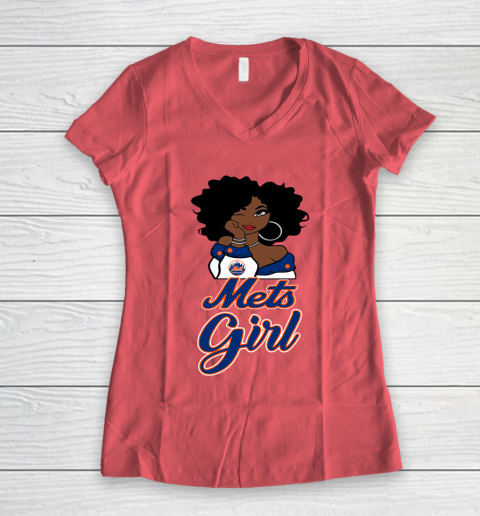 New York Metss Girl MLB Women's V-Neck T-Shirt 6