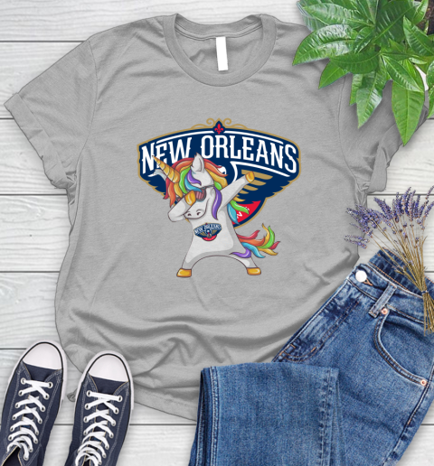 New Orleans Pelicans NBA Basketball Funny Unicorn Dabbing Sports Women's T-Shirt 5