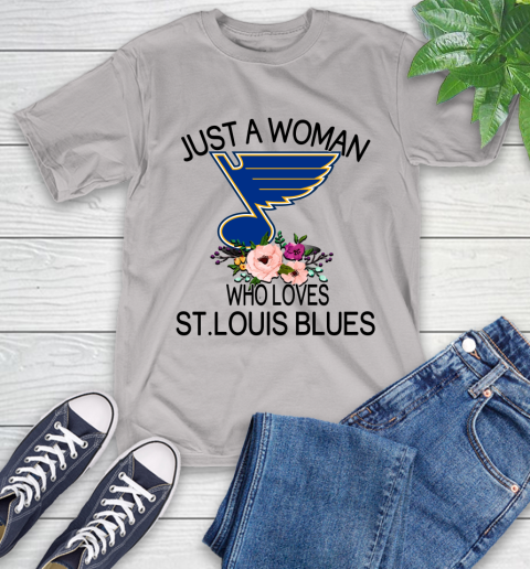 NHL Just A Woman Who Loves St.Louis Blues Hockey Sports T-Shirt 12
