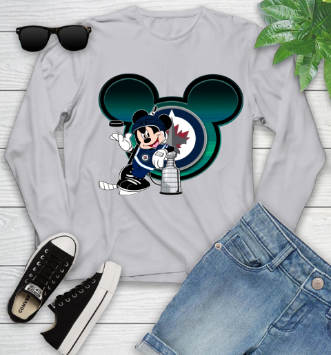 NHL Winnipeg Jets Stanley Cup Mickey Mouse Disney Hockey T Shirt Youth Long Sleeve 5