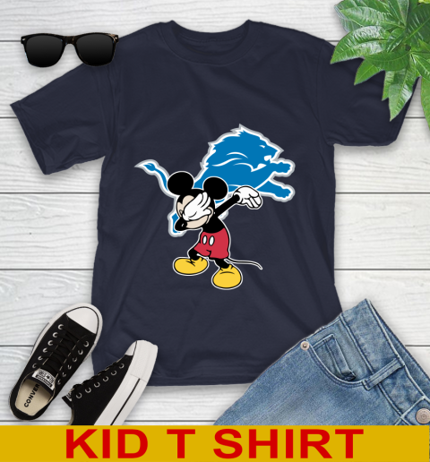 Detroit Lions NFL Football Dabbing Mickey Disney Sports Youth T-Shirt 3