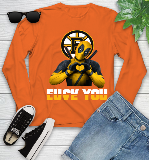 NHL Boston Bruins Deadpool Love You Fuck You Hockey Sports Youth Long Sleeve 3