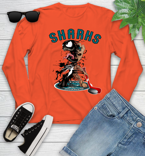 NHL San Jose Sharks Hockey Venom Groot Guardians Of The Galaxy Youth Long Sleeve 4