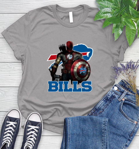 NFL Captain America Thor Spider Man Hawkeye Avengers Endgame Football Buffalo Bills Women's T-Shirt 5